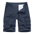 thumbnail image 2 of Penkiiy Men Casual Solid Zipper Button Pockets Elastic Waist Cropped Cargo Shorts S Dark Blue, 2 of 4