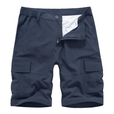 Mens Shorts Men Casual Solid Zipper Button Pockets Elastic Waist Cropped Cargo Shorts