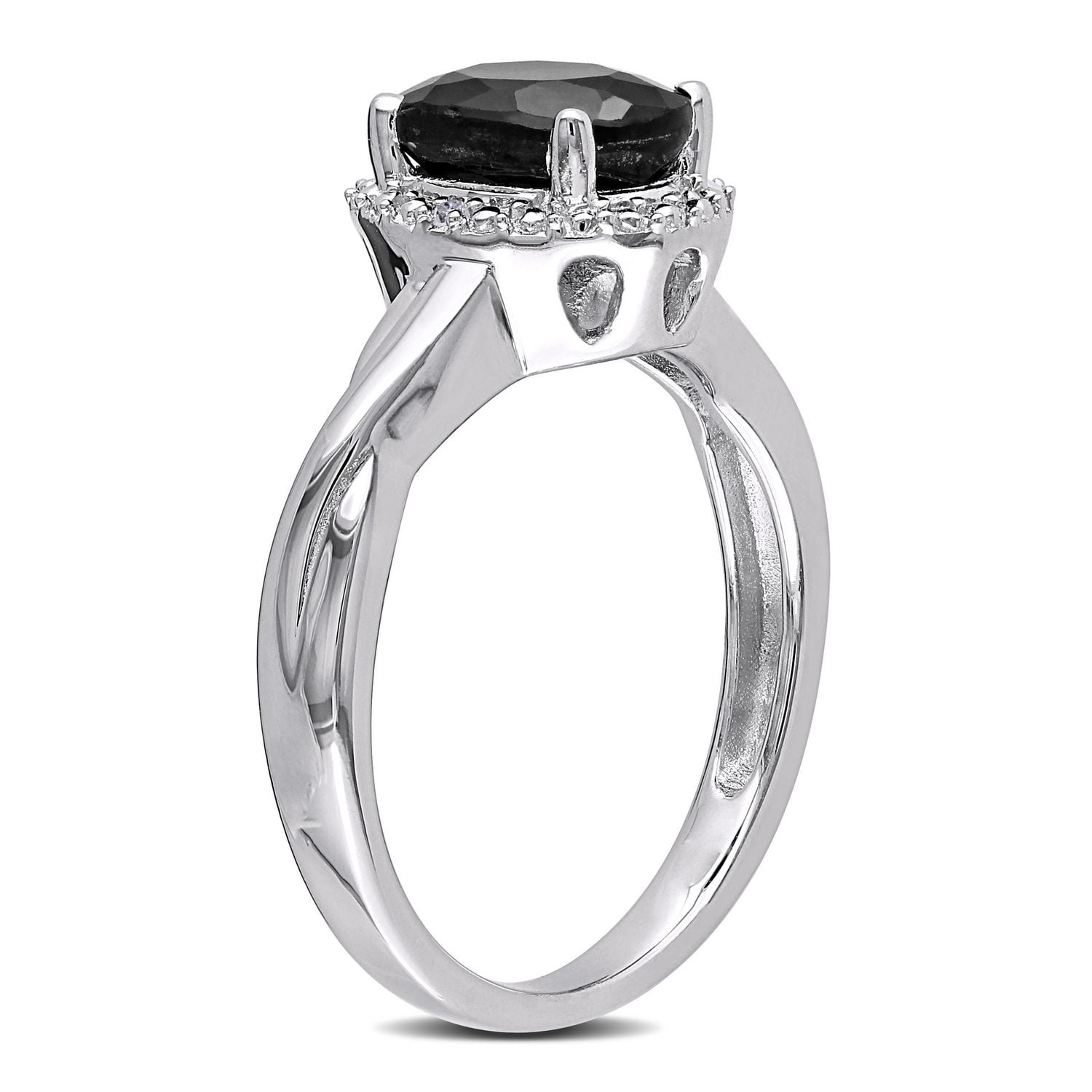 Bague entrecroisée de forme auréole avec saphir noir 1,60 CT PBT et accents de diamants, en argent sterling