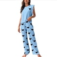 thumbnail image 2 of Ensembles de Pyjama Mignons pour Femmes, Débardeurs Sans Manches à Volants, Pantalons de Nuit Amples à Col Rond, Tenues de Détente, Bleu G, 2 of 3