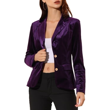 INSPIRE CHIC Women's Halloween Vintage Velvet Blazer Notched Lapel Button Front Wear-to-Work Jacket XL Purple