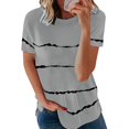 thumbnail image 1 of Pxiakgy T-Shirts pour Femmes Mode T-shirt Ample à Manches Courtes Col Rond Imprimé Rayé Hauts T-Shirts Femmes Gris + 3TG, 1 of 3