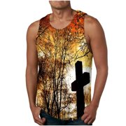 Men's Vests for Summer Floral Print Round Neck Casual Sport Top Long Sleeve Cotton Polyester 1Pc