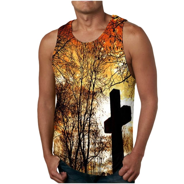 Gilets pour Hommes pour l'Été à Imprimé Floral Col Rond Haut de Sport Décontracté Manches Longues Coton Polyester 1 Pce