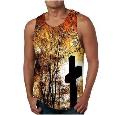 Gilets pour Hommes pour l'Été à Imprimé Floral Col Rond Haut de Sport Décontracté Manches Longues Coton Polyester 1 Pce