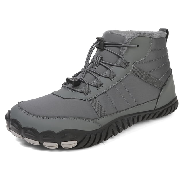YOURDIARY Mens Barefoot Snow Boots Waterproof Winter Shoes with Faux Fur Lining Wide Toe Box Zero Drop Ankle-High Boots