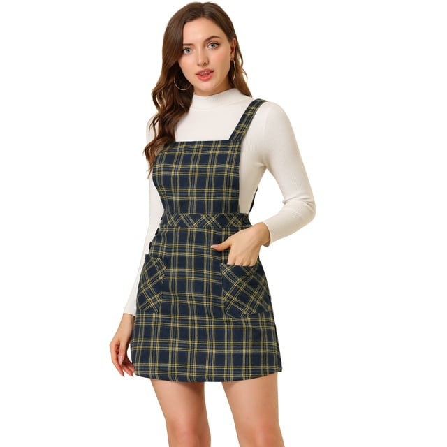INSPIRE CHIC Robe Chasuble Trapèze à Carreaux pour Femme avec Boutons Décoratifs