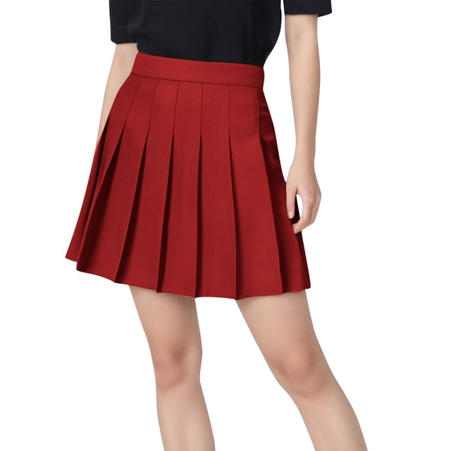 LOVZFMLL Jupes pour Femmes Jupe Plissée Classique Mini Confort Taille Haute Unie Basique Pom-Pom Girl Uniforme Scolaire Jupe Rouge TG