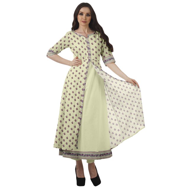 Moomaya Kurti Trapèze pour Femmes avec Fente avant, Imprimé, Kurta Indien de Soirée - m