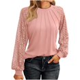 thumbnail image 1 of Timegard Hauts pour Femmes Dentelle Manches Longues Épaules Tombantes Blouse Froncée Automne Décontractée Col Rond T-Shirt Confortable Hauts, 1 of 6
