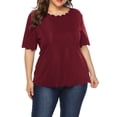 thumbnail image 2 of Leutsin Woman's Plus Size Casual Solid Color Casual Short Sleeve Round Neck Tops, 2 of 6