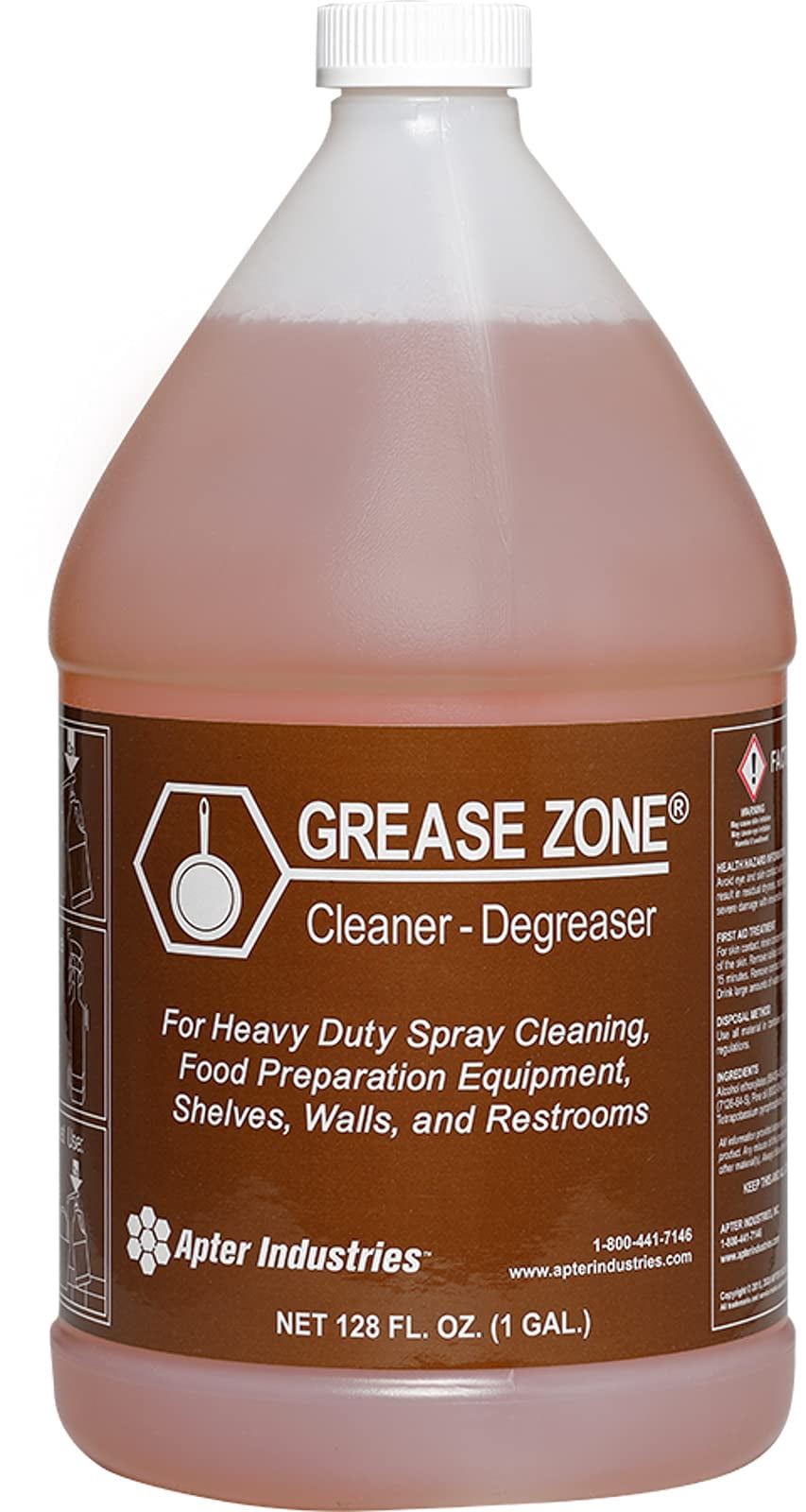 Apter Industries Grease Zone, Food Safe Cleaner and Degreaser, for Heavy Duty All Purpose Cleaning, Food Prep Equipment, Shelves and Walls, Restaurant Bathrooms, 1 Gallon