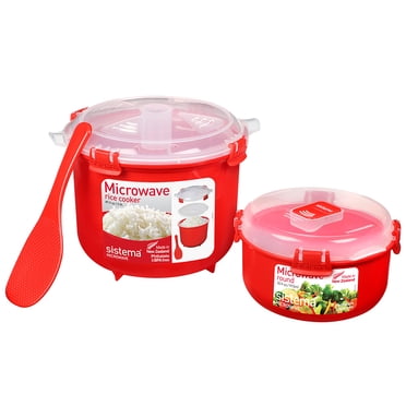 Sistema Microwave Rice Cooker (2.6L) & Round Microwave Food Container (915ml) Set, Food Containers with Steam-Release Vents, BPA-Free, 2 Count