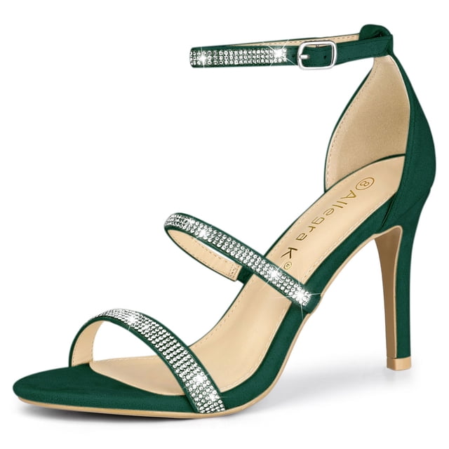 BLISSFUL STEP Women's Rhinestone Ankle Strap Heel Sandals