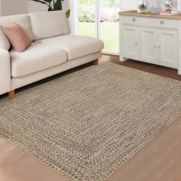 Garvee Tapis de Grande Surface 9'x12 Pieds à Motif Tressé, Tapis d'Intérieur Lavable à la Machine Antidérapant à Poil Ras Style Ferme Uni pour Chambre, Salon, Salle à Manger, Bureau, Jaune