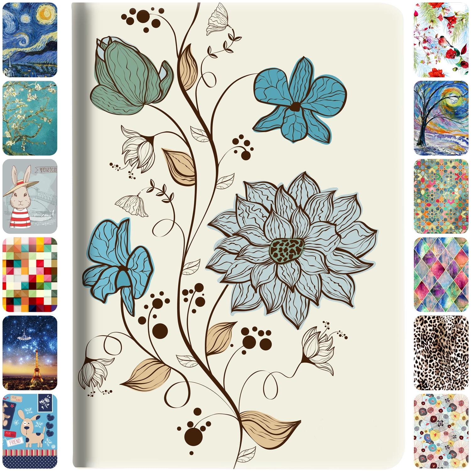 DuraSafe Cases iPad PRO 11 Inch 2 2020 3 2021 4 2022 [ PRO 11 2nd 3rd 4th ] Smart Auto Sleep/Wake Slim Profile with Adjustable Viewing Angle Stand Printed Flip Cover - Watercolor Flowers
