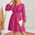 thumbnail image 1 of Gspmoly Robe pour Femmes, Robe à Manches Longues Plissée à Col en V Ajourée avec Oeillets Brodés, Robe à Manches Longues à Col en V Longueur Genou, Robes Formelles pour Femmes jusqu'à 60 % de Rabais, 1 of 3