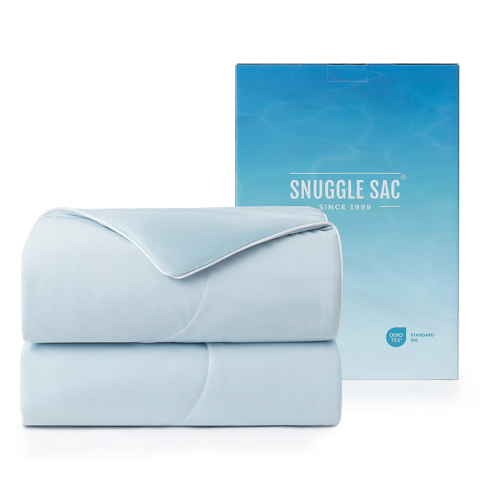 Snuggle Sac Natural Viscose Cooling Comforter Queen Size, Lightweight Breathable Silky Cooling Bedding with Q-Max>0.45 for Bedroom, Home Decor, Hot Sleepers & Night Sweats, Ice Bl