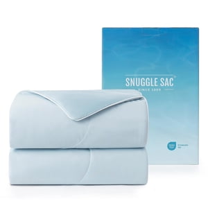 Snuggle Sac Natural Viscose Cooling Comforter Queen Size, Lightweight Breathable Silky Cooling Bedding with Q-Max>0.45 for Bedroom, Home Decor, Hot Sleepers & Night Sweats, Ice Bl