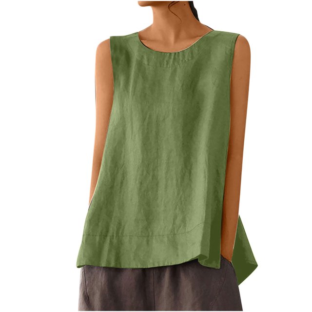 AherBiu Camisoles pour Femmes Décontractées à Col Rond, Couleur Unie, Sans Manches, Coupe Ample, Fente Latérale, Fluides, Camis, Chemises, Hauts