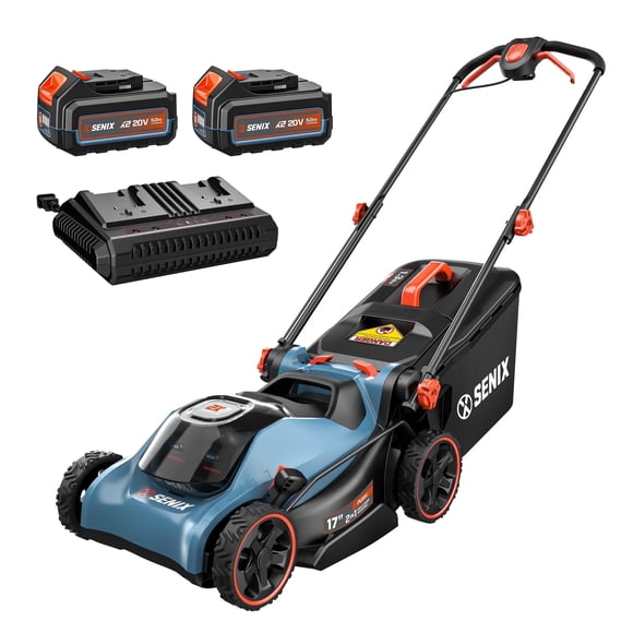 SENIX LPPX2-M5 17" 40V Battery Powered Push Walk-Behind Lawn Mower, Mulching and Bagging, 6-Position Height Adjustment, Brushless Motor, Cordless