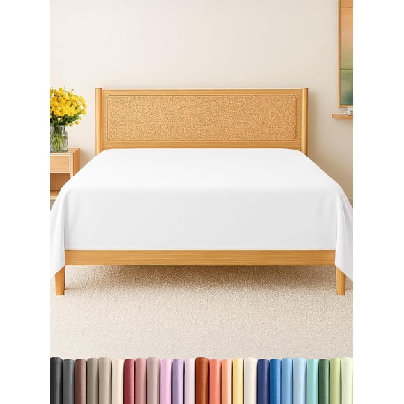 Drap Plat Format Grand Lit - Luxe Hôtelier Drap Plat Simple Seulement - Drap Plat Infroissable et Résistant à la Décoloration - Drap Plat Extra Doux, Confortable et Respirant pour Femmes et Hommes - Drap Plat Blanc Seulement