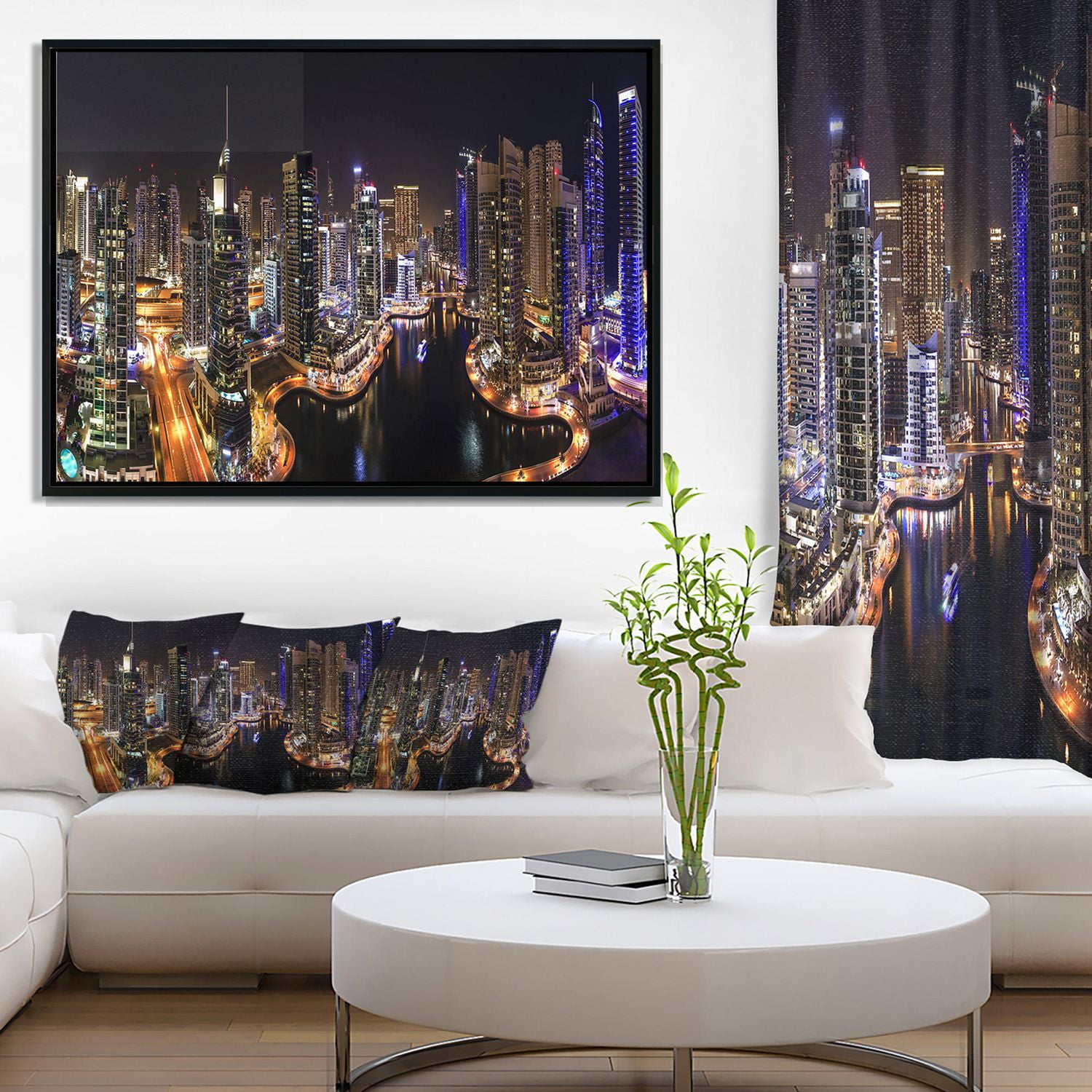 Design Art Dubai Marina View Dans La Nuit  Sur Toile Encadrée