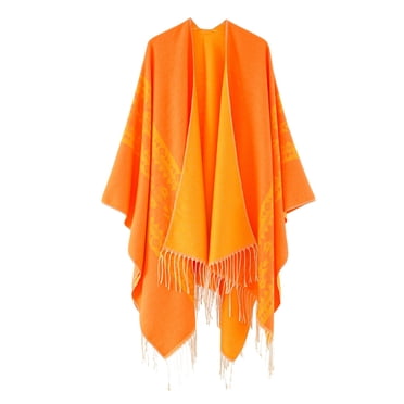 WJSX Liquidation d'Économies d'Hiver! Châle Uni pour Femmes Col Chaud à Franges Cape Tricotée Unie Châle et Étoles Orange