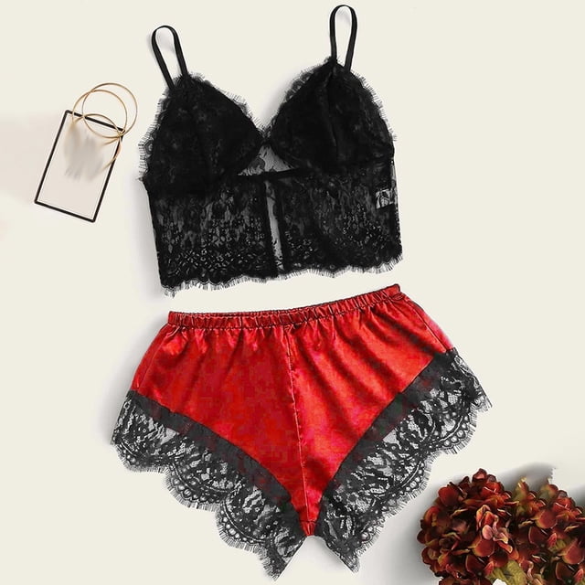 LSLJS Femmes Élégant Mode Aguichant Imprimé Lingerie Satin Tenue de Nuit Pyjama, Robes de Nuit Aguichant pour Femme