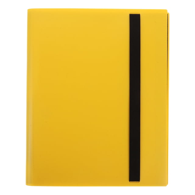 Trading Card Binder With Strap Waterproof Card Collection Binder Card Album Folder in yellow, constructed with durable PP material. Features a waterproof and scratch-resistant exterior, a black carrying strap for portability, and a large capacity to store up to 360 cards. Suitable for collectors of sports and trading card games, including football and baseball cards.