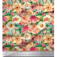 thumbnail image 1 of Soimoi Green Viscose Chiffon Fabric Anemone & Roses Floral Decor Fabric Printed Yard 42 Inch Wide, 1 of 3