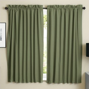 Blazing Needles Twill Drapery Panel Set with 3" Rod Pockets and Tiebacks (Set of 2), 63" by 52", Sage