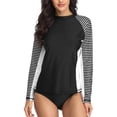 thumbnail image 1 of Charmo Women's Striped Rash Guard UPF 50+ Long Sleeve Swimsuit Top Swim Shirts, 1 of 6