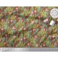 thumbnail image 3 of Soimoi Brown Modal Satin Fabric Flower & Cactus Tree Decor Fabric Printed BTY 42 Inch Wide, 3 of 3
