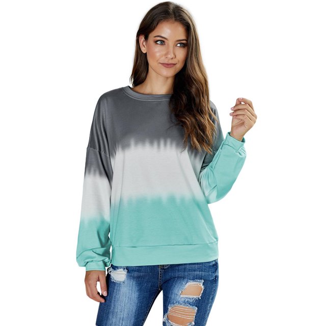 Women's Ligth Gray/Modena/Pink/Gray/Multicolor/Sky Blue Color Block Tie Dye Pullover Sweatshirt