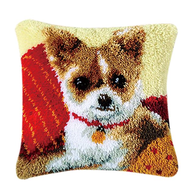 DIY Latch Hook Rug Making Crafts for Kids/Adults 17 inch X 17 inch Bell Dog