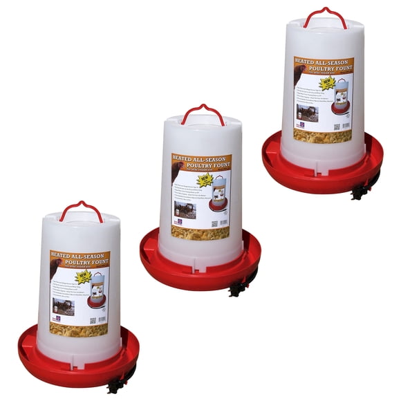 Farm Innovators HPF-100 Heated Hanging Poultry Water Fountain, Red (3 Pack)