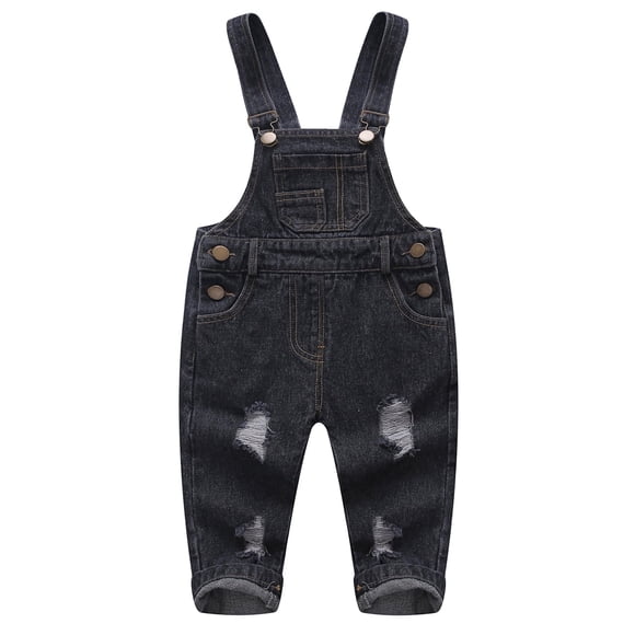 KIDSCOOL SPACE Baby Boy Girl Ripped Denim Cute Workwear Jean Overalls,Black,2-3 Years