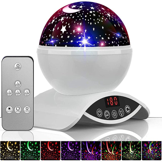XYCCA Night Lighting Lamp, Modern Star Rotating Projection, Romantic Star Projector Lamp for Kids, USB Rechargeable & Remote Control, Gifts for Kids,Bedroom(White)