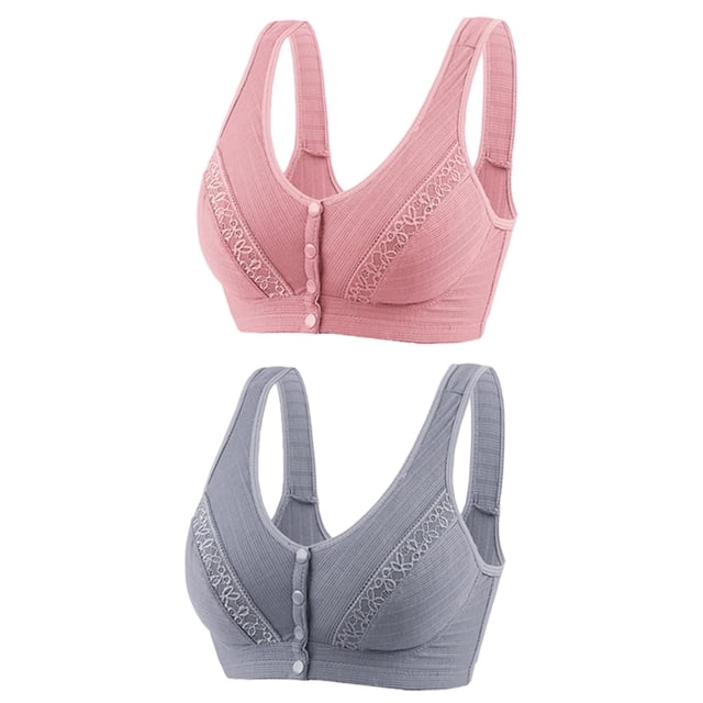 Timegard Womens 2pc Bras Wireless Breathable High Support Front Closure Button Comfort Everyday Bras