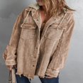 thumbnail image 4 of Womens Corduroy Shacket Jacket Long Sleeve Button Down Color Block Hooded Coat with Pockets, 4 of 7