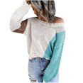 thumbnail image 1 of Pompotops Women's Autumn Loose Pullover Long Sleeve Round Neck Color Matching Sweater Top, 1 of 1