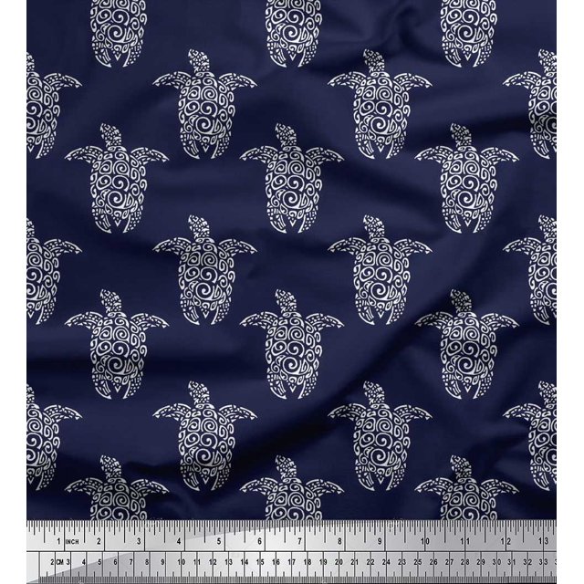 Soimoi Cotton Voile Fabric Turtle Block Print Fabric by Yard 42 Inch Wide