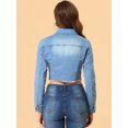 thumbnail image 4 of INSPIRE CHIC Women's Jean Frayed Washed Cropped Denim Jacket Grey Blue XS, 4 of 5