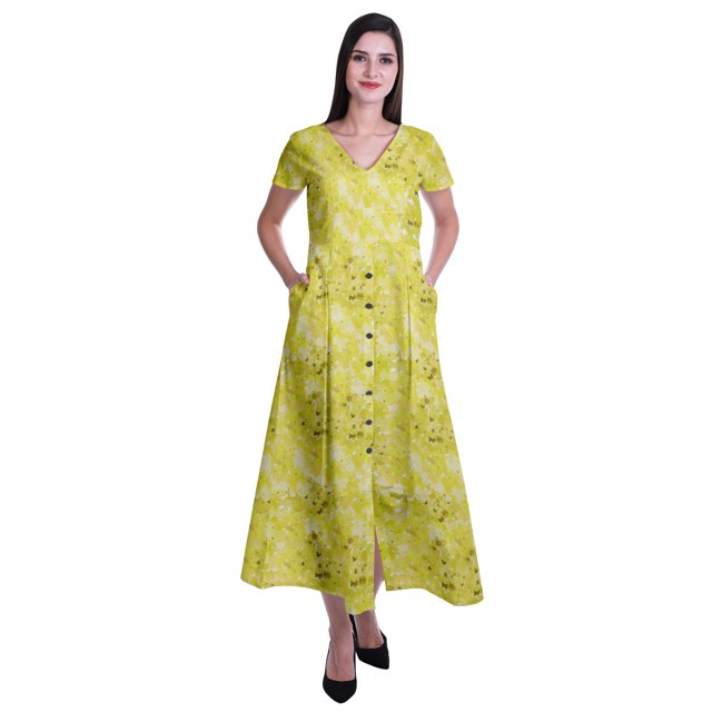 Moomaya Robe Longue Maxi pour Femmes à Manches Courtes, Robe Formelle/décontractée avec Poches P-TTG