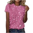 thumbnail image 1 of Plebaso T-Shirts de Mode pour Femmes à Imprimé Scintillant, Manches Courtes, T-Shirts Graphiques, Hauts Décontractés à Col Rond, 1 of 4