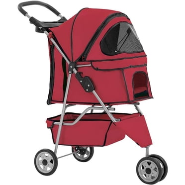 Dog Stroller Pet Stroller Cat Stroller for Medium Small Dogs Foldable Travel 3 Wheels Waterproof Puppy Stroller,Red