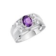 thumbnail image 3 of RYLOS Men's Rings Sterling Silver Rings Classic Designer Style 8X6MM Oval Gemstone &  Diamond Ring Amethyst February Birthstone Rings For Men Size 8, 3 of 7