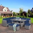thumbnail image 2 of Costway 7 PCS Patio Rattan Dining Set Sectional Sofa Couch Ottoman Navy, 2 of 10
