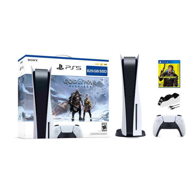 PlayStation 5 Disc Edition God of War Ragnarok Bundle with Cyberpunk 2077 and Mytrix Controller Charger
